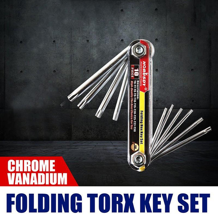 Folding Torx Star Key Set Portable Wrench Tool Chrome vanadium Steel T6-T30