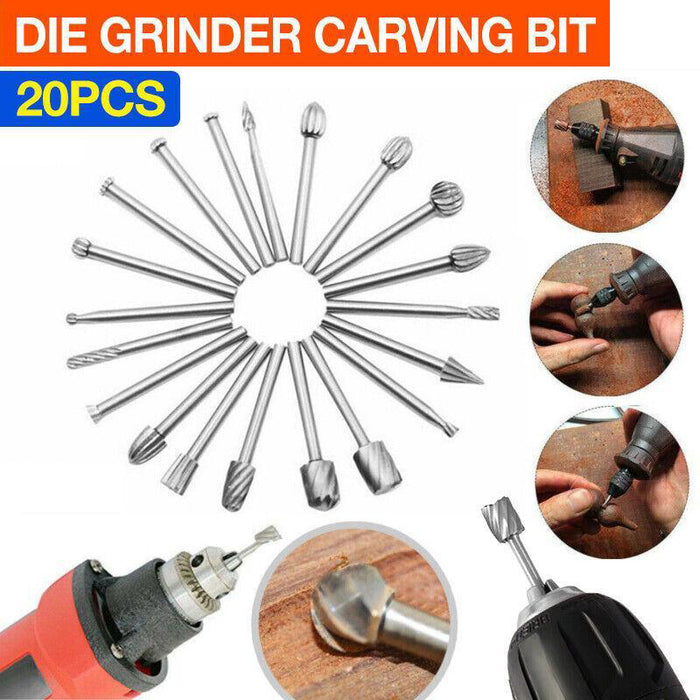 20PCS Tungsten Steel Solid Carbide Burrs For Dremel Rotary Tool Bit Accessories