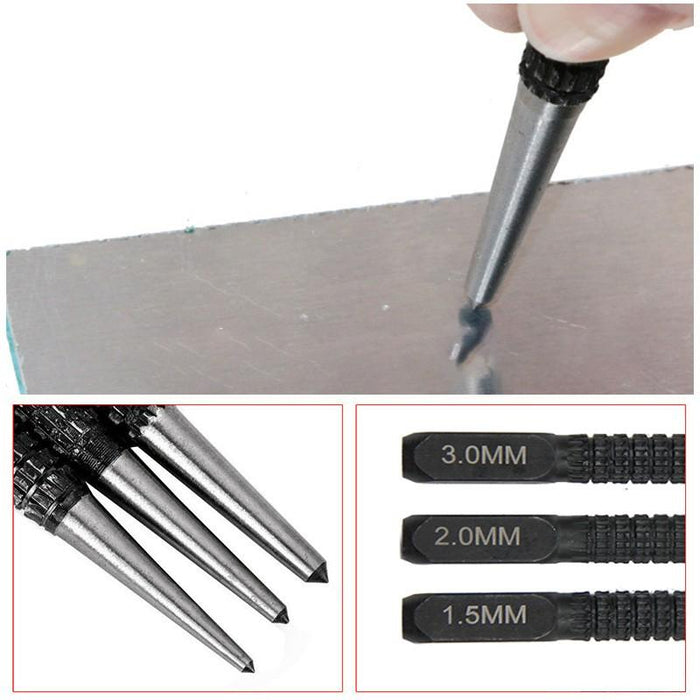 Centre Punch Set 3Pcs Round Head Metal