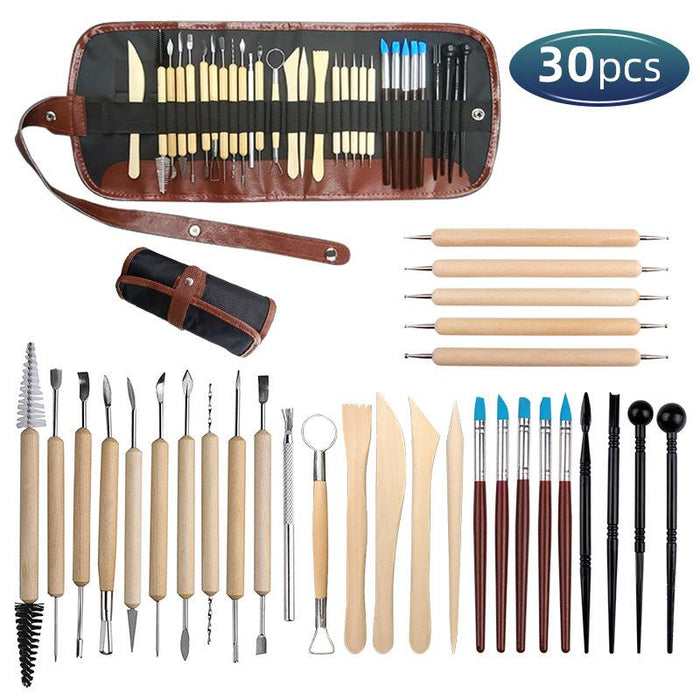 30PCS Clay Sculpting Carving Pottery Tool Set Bag Kit Modelling DIY Sculpture