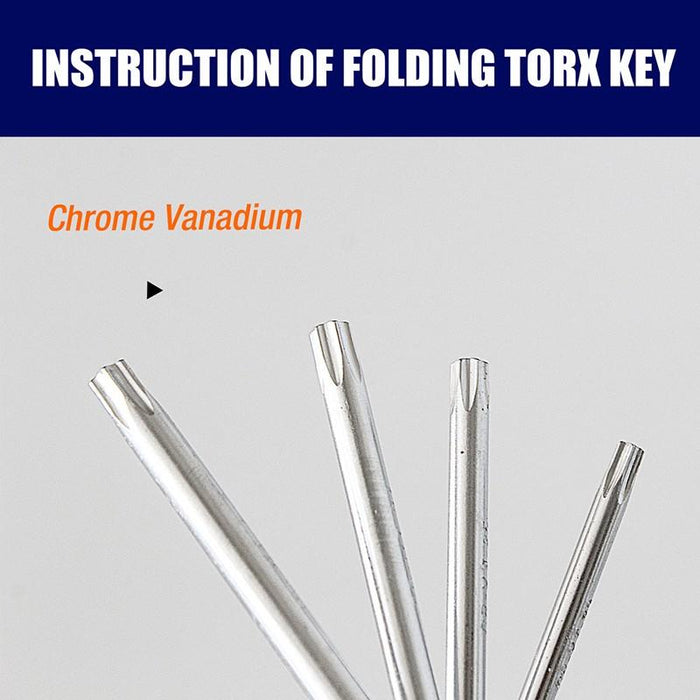 Folding Torx Star Key Set Portable Wrench Tool Chrome vanadium Steel T6-T30