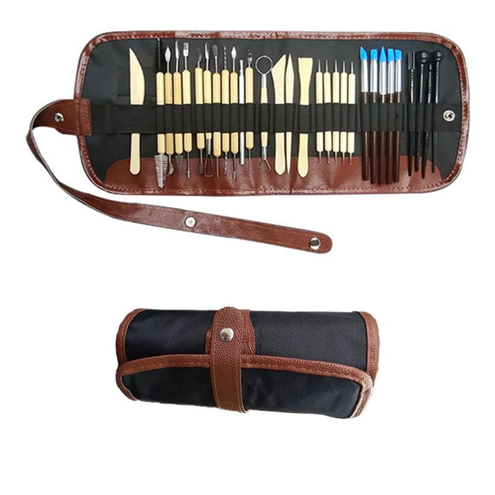 30PCS Clay Sculpting Carving Pottery Tool Set Bag Kit Modelling DIY Sculpture