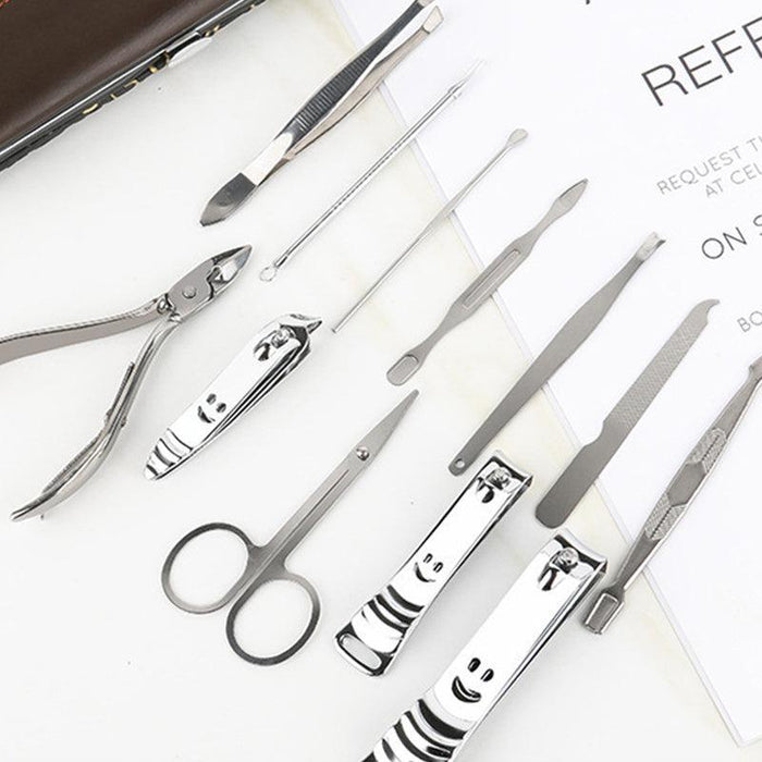 12pcs Stainless Steel Manicure Pedicure Tools Kits Ear Pick Nail Clippers Set