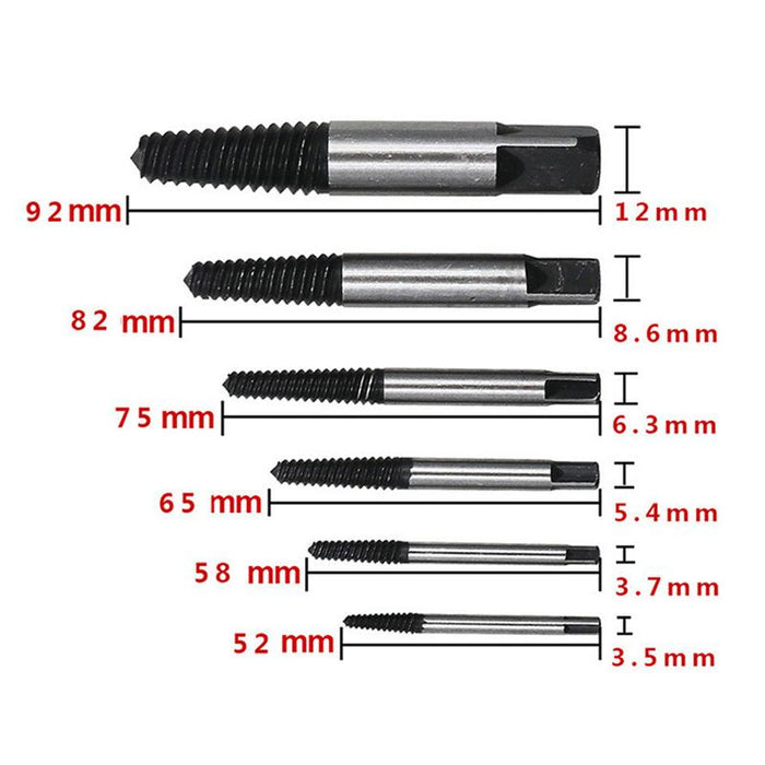 6 Pcs Damaged Screw Bolt Extractor Ezy Out Set Easy Broken Screw Remover Kit