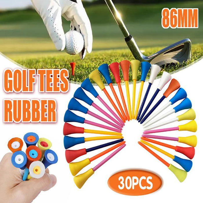 30 Pack High-Durability 83MM Rubber-Cushioned Golf Tees - Multi-Color