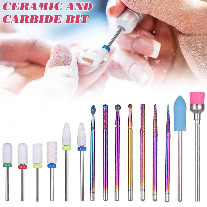 16x Ceramic Nail Drill Bits File Acrylic Manicure Pedicure Tools