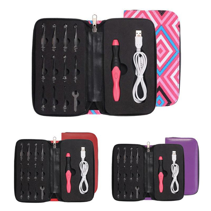 11in1 LED Lighted Crochet Hook Knitting Needles Set USB Rechargeable Weave Tool