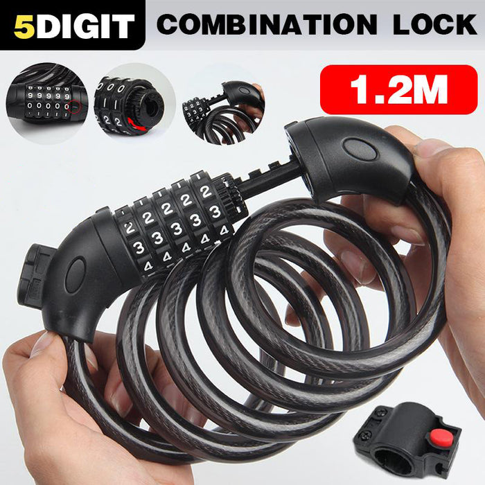 Bike Bicycle Cycling Lock 5-Digit Combination Security Cable Lock 12*1200mm
