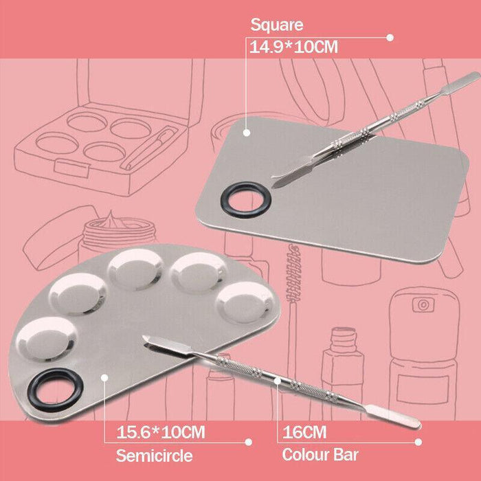 Professional Makeup Mixing Palette & Spatula Set - Stainless Steel Cosmetic Tool