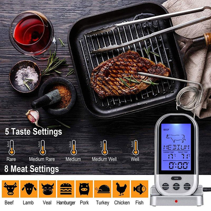 Digital Wireless Food Meat Oven BBQ Thermometer Remote Probe Cooking Set Grill