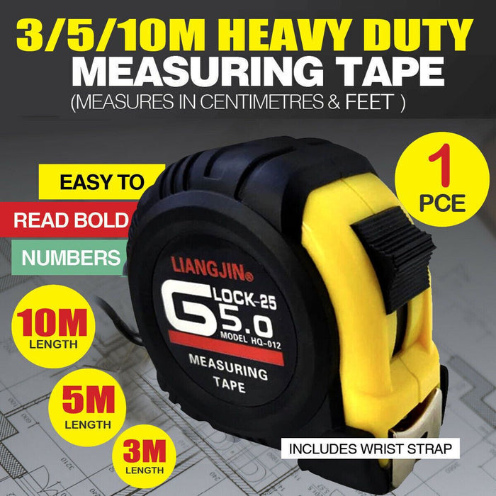 Measuring Tape 3/5/10M Heavy Duty Steel Ruler Hold Button Centimetre & Inch