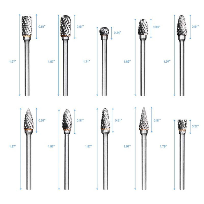 10PCS 6MM Head Tungsten Steel Carbide Rotary Burr Bur Die Grinder Bit + Case Set