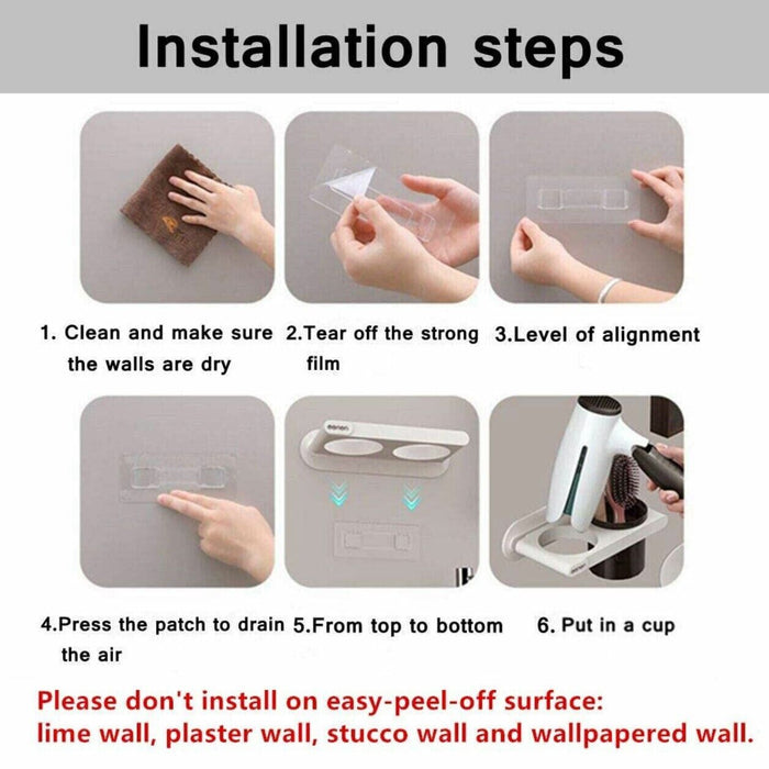 Bathroom Mounted Wall Suction Cup Hair Dryer Holder Hanger Shelf Rack Storage