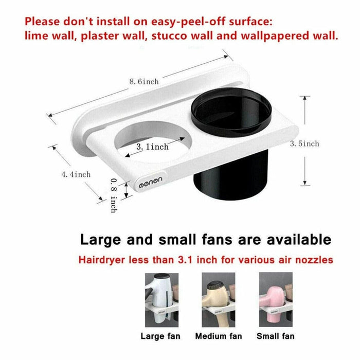 Bathroom Mounted Wall Suction Cup Hair Dryer Holder Hanger Shelf Rack Storage
