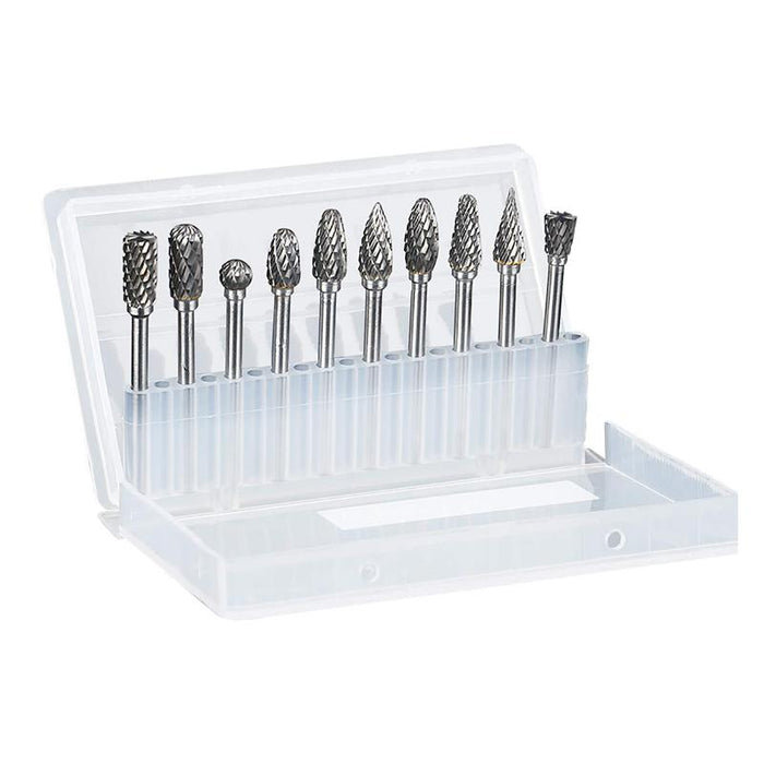 10PCS 6MM Head Tungsten Steel Carbide Rotary Burr Bur Die Grinder Bit + Case Set