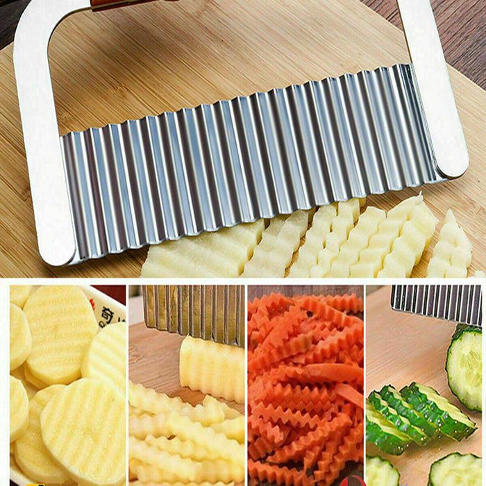 Potato Crinkle Cutter Dough Wavy Slicer Steel Kitchen Vegetable Chip Blade Knife