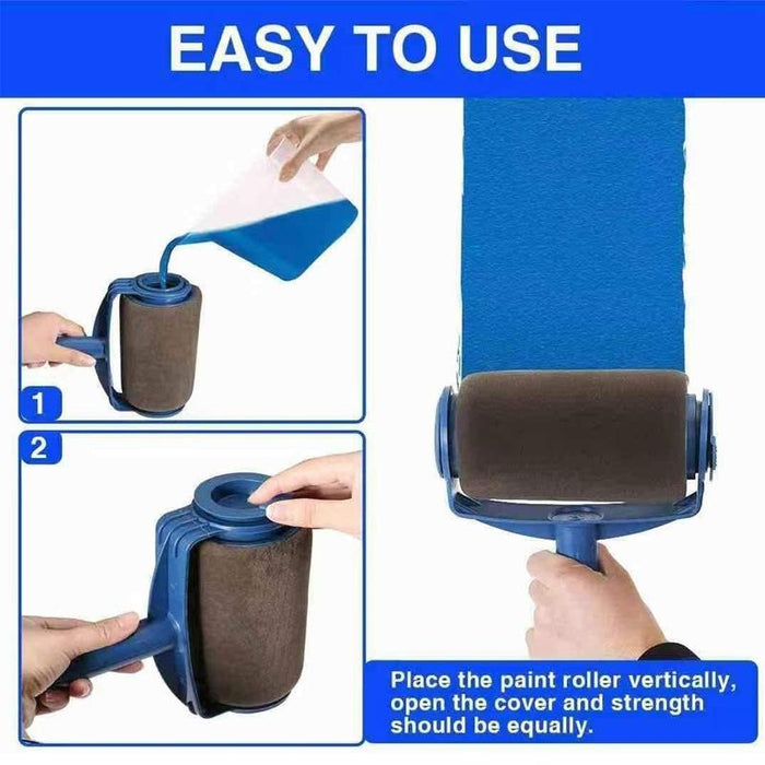 8Pcs Handle Paint Roller Pro Paint Brush Flocked Edger Wall Painting Tool Set
