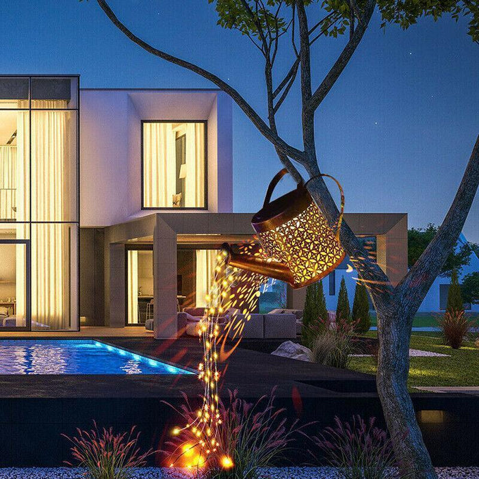 Solar LED Watering Can Fairy String Light Outdoor Garden Decor Waterfall Lamp