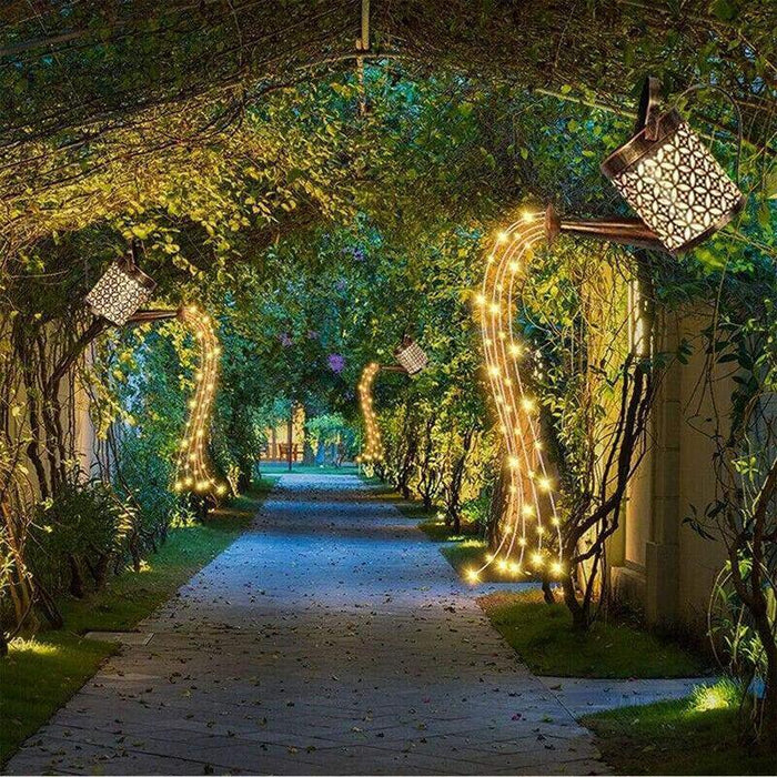 Solar LED Watering Can Fairy String Light Outdoor Garden Decor Waterfall Lamp