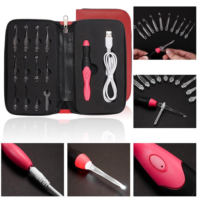 11in1 LED Lighted Crochet Hook Knitting Needles Set USB Rechargeable Weave Tool