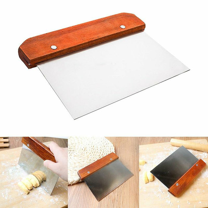 Stainless Steel Dough Bench Scraper Wooden Handle Cake Slicer Pastry Cutter