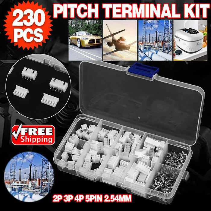 230PCS/Box XH 2.54 2p 3p 4p 5pin 2.54mm Pitch Terminal Kit JST Connector