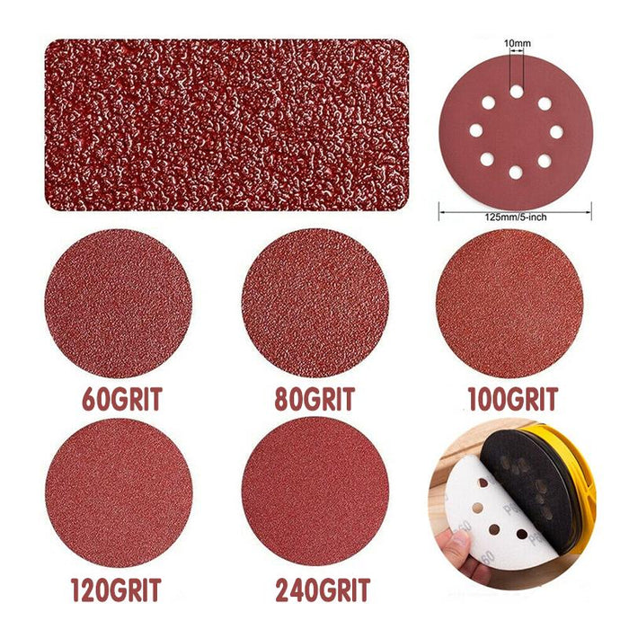 100Pcs 125mm 5" Sanding Discs 240 Grit Orbital Sander Pads Sandpaper