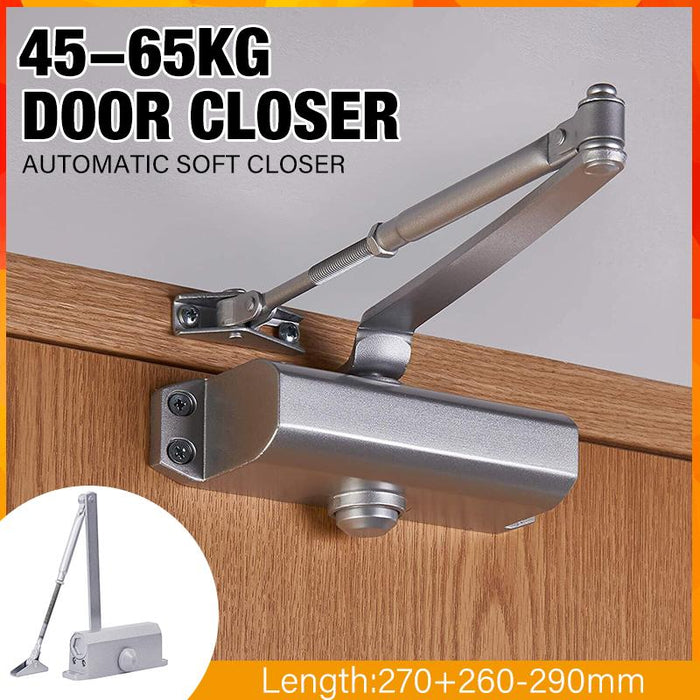 Hydraulic Door Closer Automatic Adjustable Spring Auto Closing 45-65kg Aluminum