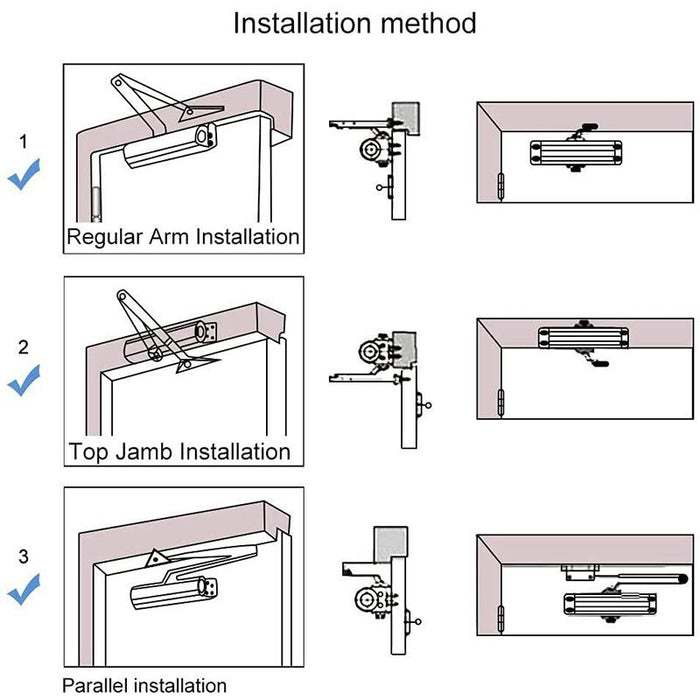 Hydraulic Door Closer Automatic Adjustable Spring Auto Closing 45-65kg Aluminum
