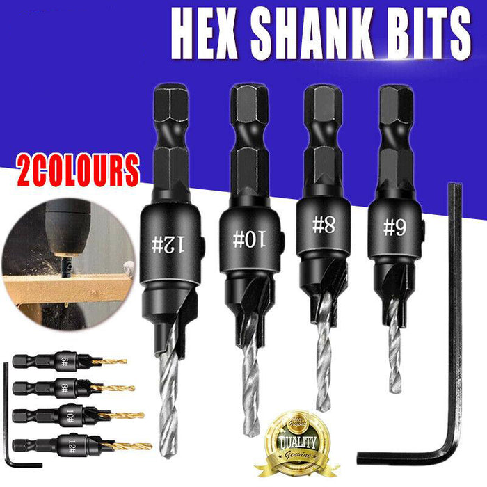 Woodworking Opener Steel Drill Bit #6 #8 #10 #12 Gold