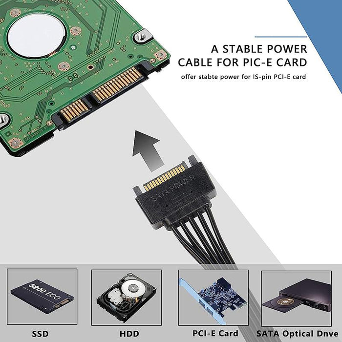 15 Pin SATA Power Y-Splitter Cable Adapter Extension 1 Male to 2 Female For HDD