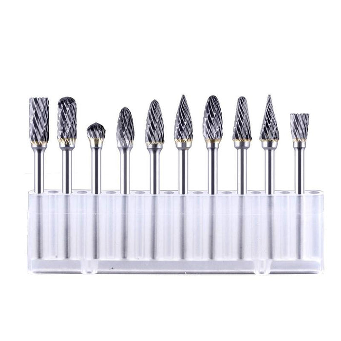 10PCS 6MM Head Tungsten Steel Carbide Rotary Burr Bur Die Grinder Bit + Case Set
