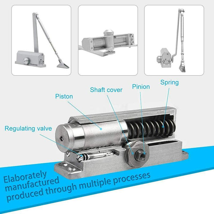Hydraulic Door Closer Automatic Adjustable Spring Auto Closing 45-65kg Aluminum