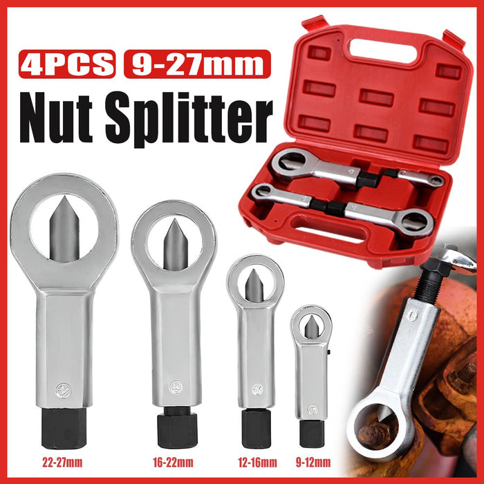 4PCs Durable Metal Nut Splitter Set, 9-27mm Manual Nut Cracker Remover