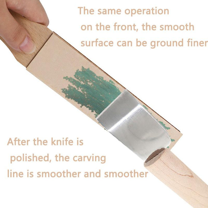 Dual Sided Leather Blade Strop Cutter Razor Sharpener Polishing Wooden Handle