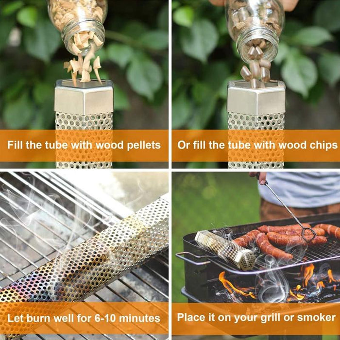 12Inch Hexagon BBQ Smoker Tube Stainless Steel Grill Accessory Smoking Box
