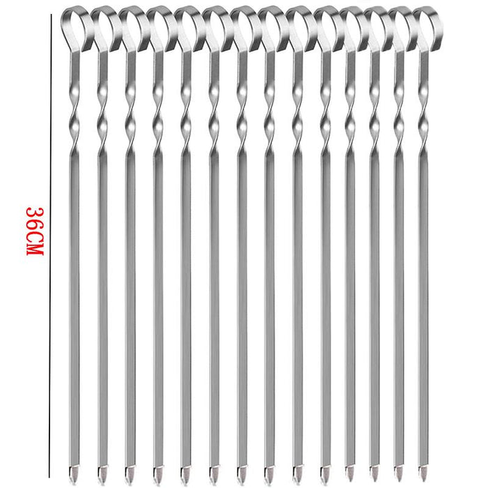 14 Pack Kabob Skewers Premium Flat Metal BBQ Barbecue Skewer Long Stainless