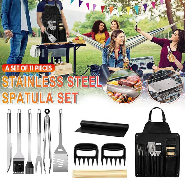 11Pcs BBQ Tool Set Stainless Steel Outdoor Spatula Barbecue Aluminium Grill Coo