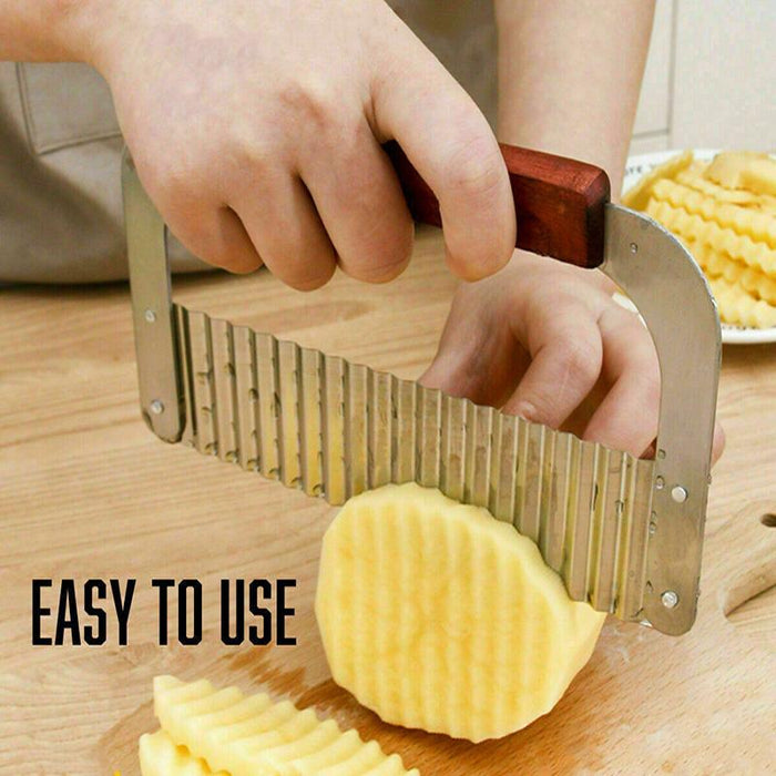 Potato Crinkle Cutter Dough Wavy Slicer Steel Kitchen Vegetable Chip Blade Knife