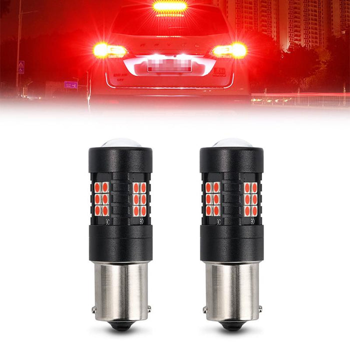2X BAY15D 1156 Red LED Canbus Stop Tail Brake Light Bulbs No Error