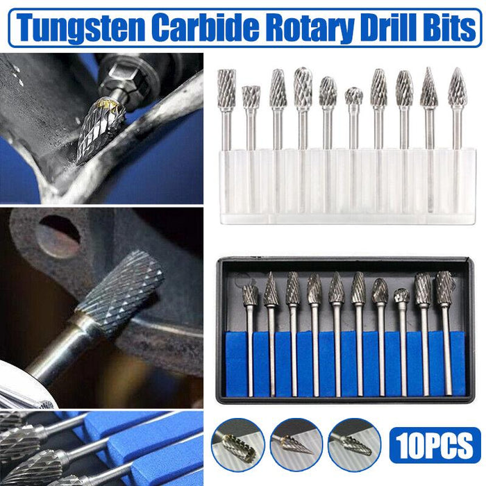10x Tungsten Steel Solid Carbide Rotary Burrs Bit For Dremel Accessories Tool