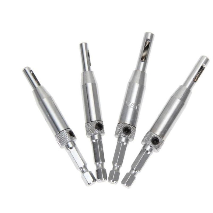4x Self-Centering Drill Bits Hex Shank Pilot Door Drawer Hinge Hole Screw