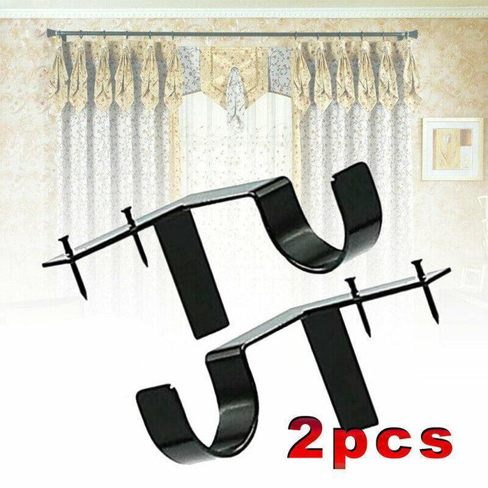 2X Bracket Hang Curtain Rod Holders Single hook Tap Right Into Window Frame Rod