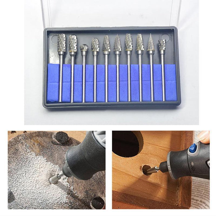 10x Tungsten Steel Solid Carbide Rotary Burrs Bit For Dremel Accessories Tool