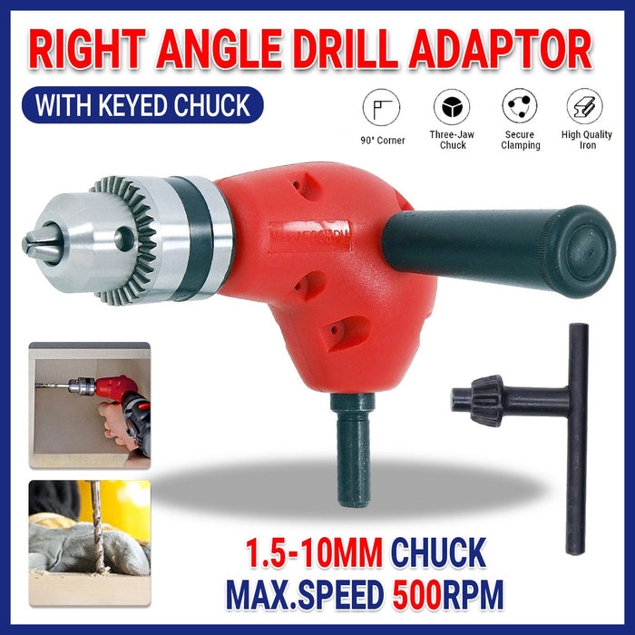 Right Angle Drill Attachment Chuck Adapter Electric Power Cordless 3/8 90 Degree