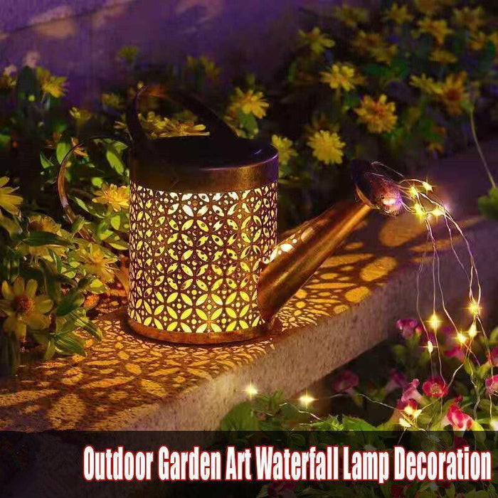 Solar LED Watering Can Fairy String Light Outdoor Garden Decor Waterfall Lamp