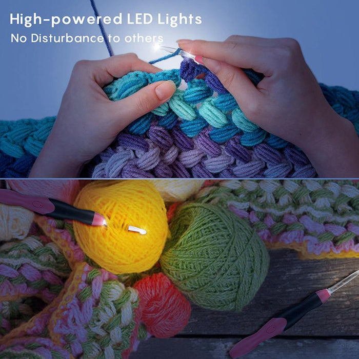 11in1 LED Lighted Crochet Hook Knitting Needles Set USB Rechargeable Weave Tool