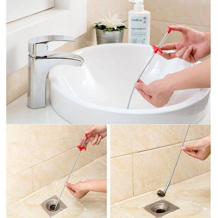 Flexible Spring Pick Up Tool Drain Unblocker Stick Snake Cleaner Hair Remover