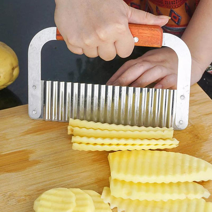 Potato Crinkle Cutter Dough Wavy Slicer Steel Kitchen Vegetable Chip Blade Knife