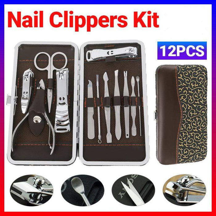 12pcs Stainless Steel Manicure Pedicure Tools Kits Ear Pick Nail Clippers Set